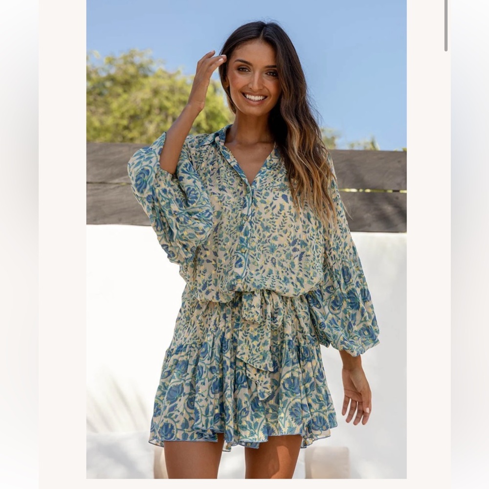 Miss June Dress  Blue and Cream  OZ